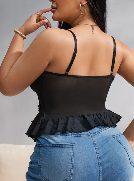 jkthpu-45 Sexy Contrast Mesh Crop Top Chic Style