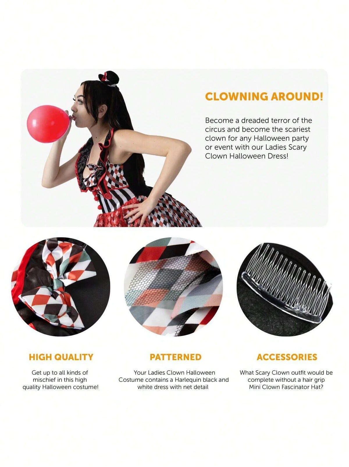 KissICON Sexy Harlequin Killer Clown Halloween Costume for Women