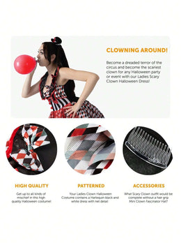 KissICON Sexy Harlequin Killer Clown Halloween Costume for Women