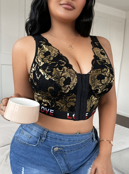 jkthpu-45 Sexy Lace Front Closure Plus Size Bustier Bra