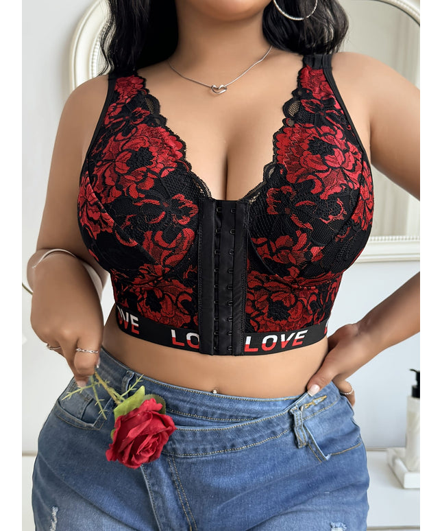 jkthpu-45 Sexy Lace Front Closure Plus Size Bustier Bra