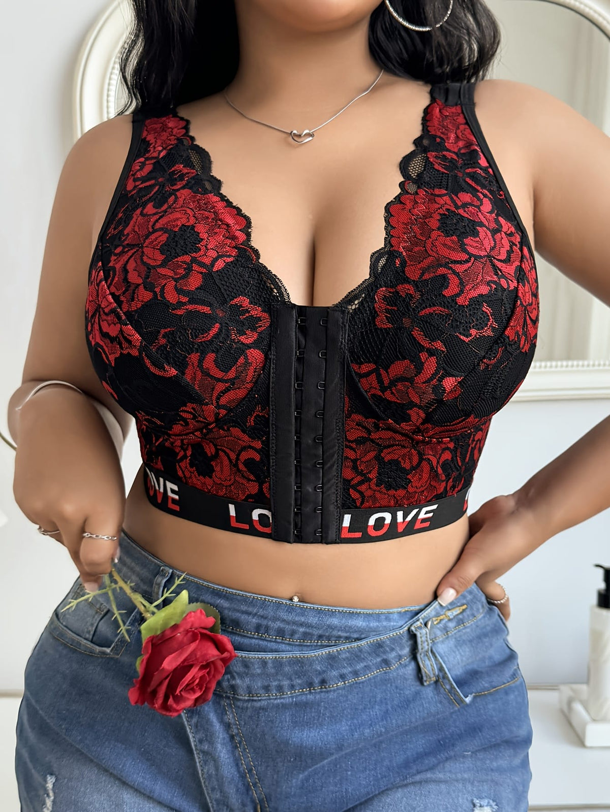 jkthpu-45 Sexy Lace Front Closure Plus Size Bustier Bra