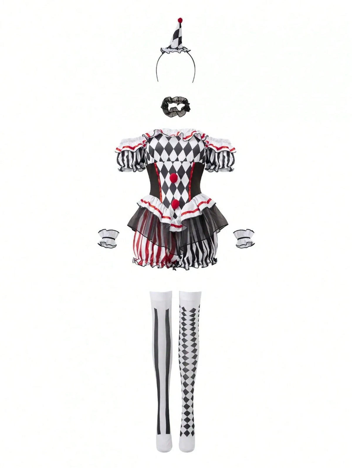 KissICON Sexy OffShoulder Clown Costume Jumpsuit and Accessories Set