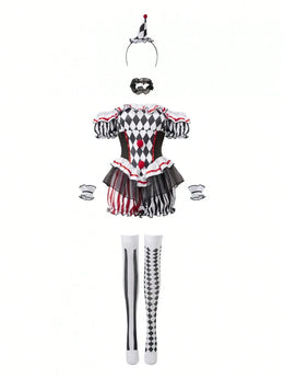 KissICON Sexy OffShoulder Clown Costume Jumpsuit and Accessories Set