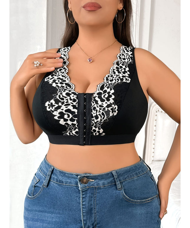 jkthpu-45 Sexy Plus Size Floral Front Closure Bralette