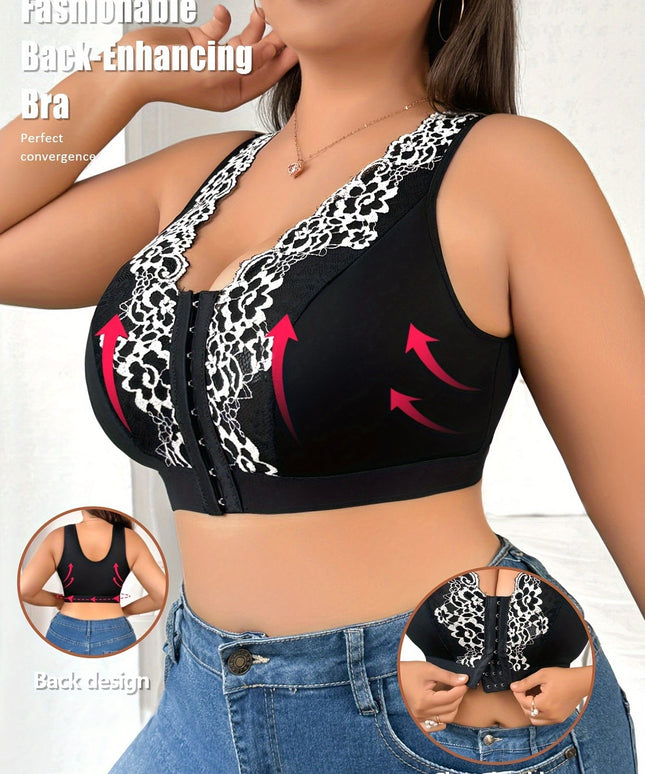 jkthpu-45 Sexy Plus Size Floral Front Closure Bralette