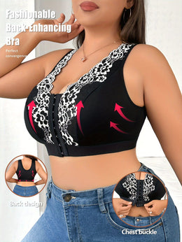jkthpu-45 Sexy Plus Size Floral Front Closure Bralette