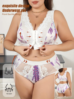 jkthpu-45 Sexy Plus Size Floral Lace Front Closure Shaping Set