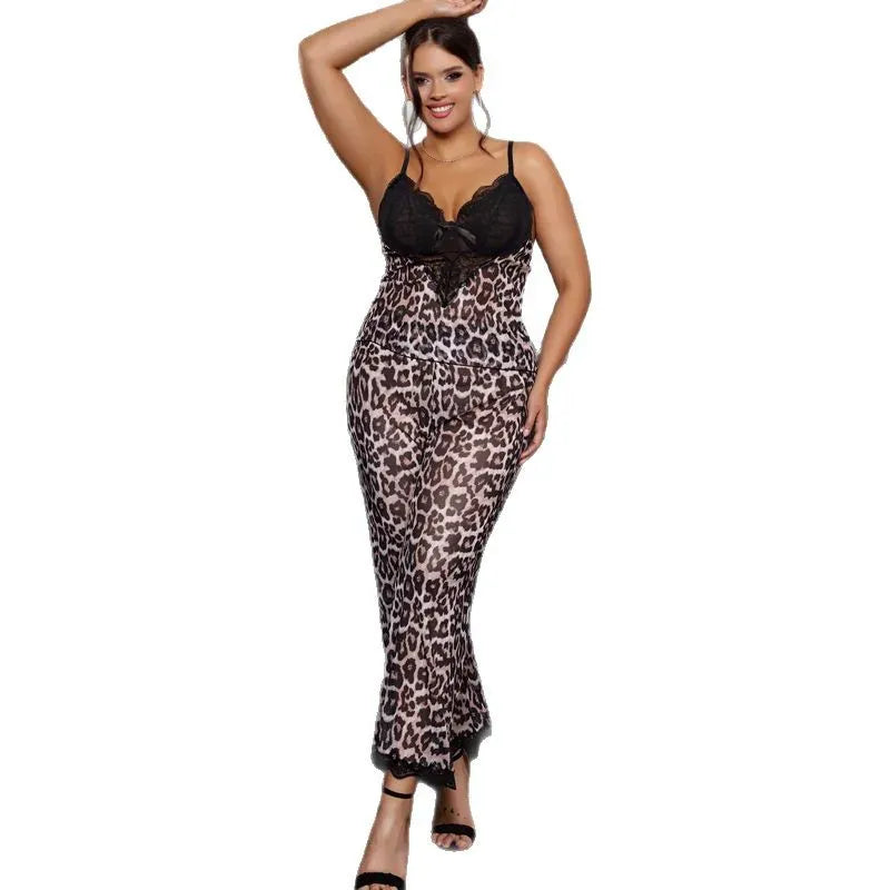 KissICON Sexy Satin Pajama Set Leopard Print Spaghetti Strap Top With Lace Trim And Elastic Pant Soft Sleepwear Nightwear from M-5XL