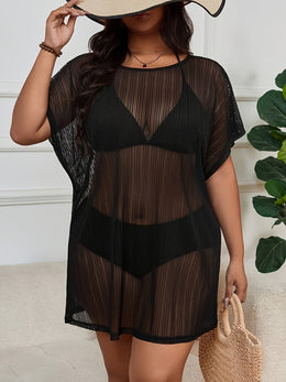 jkthpu-45 Sexy Sheer Lace Plus Size Mesh Swim Cover Up Top