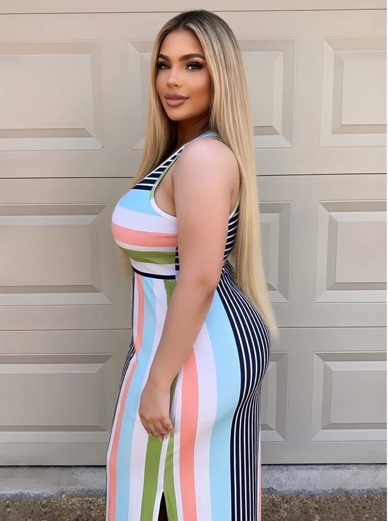 KissICON Dresses Sexy Striped Print Hip Hugging Sleeveless Streetwear Dress