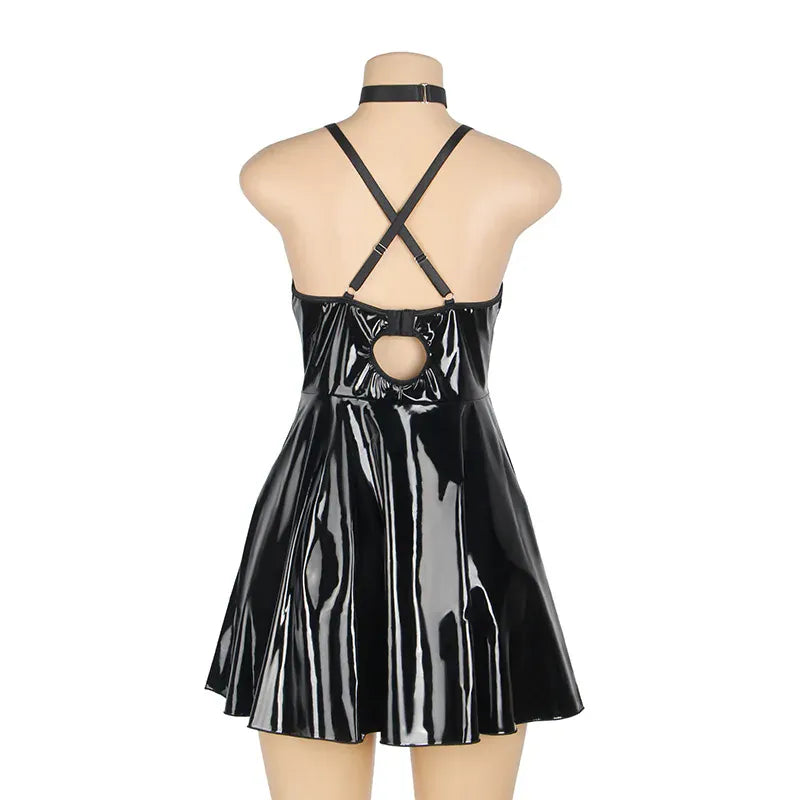 KissICON Sexy Women Hot Girl Shiny Black PU Faux Leather Dress For Clubwear Nightwear Party Dress Show Mini Dress From M-3XL