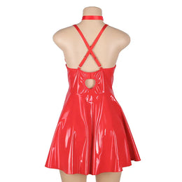 KissICON Sexy Women Hot Girl Shiny Black PU Faux Leather Dress For Clubwear Nightwear Party Dress Show Mini Dress From M-3XL
