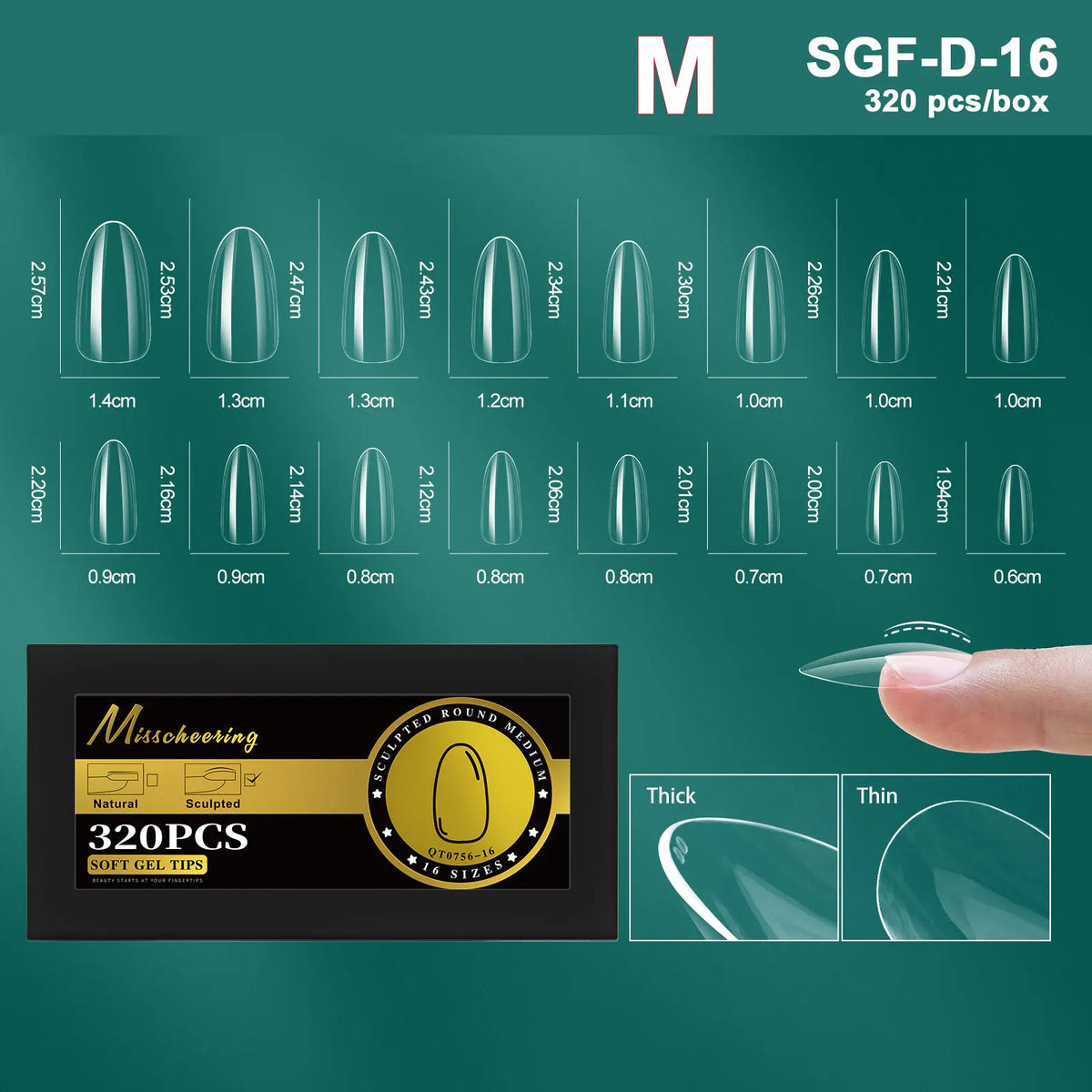 KissICON SGF-D-16 [KissIcon] Soft Gel Nail Tips Full Cover Almond