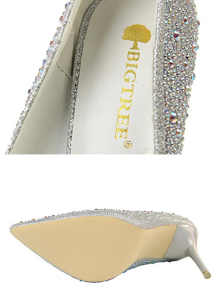KissICON Shallow Mouth Pointed Color Rhinestone Pumps Fashion Wedding