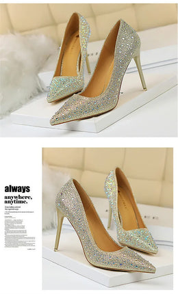 KissICON Shallow Mouth Pointed Color Rhinestone Pumps Fashion Wedding