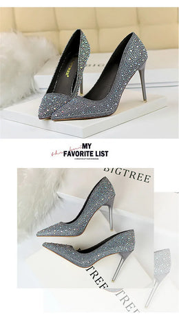 KissICON Shallow Mouth Pointed Color Rhinestone Pumps Fashion Wedding