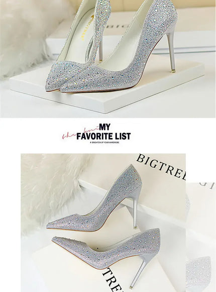 KissICON Shallow Mouth Pointed Color Rhinestone Pumps Fashion Wedding