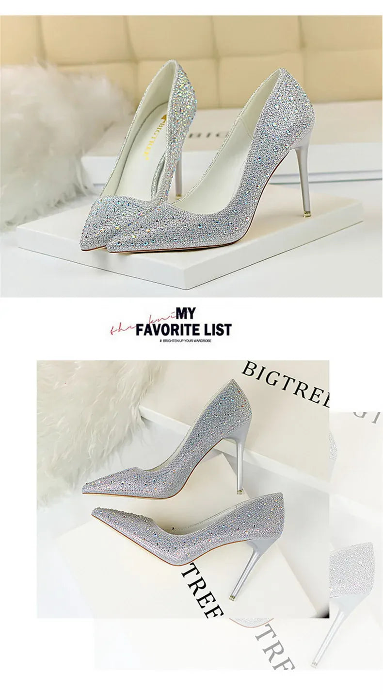 KissICON Shallow Mouth Pointed Color Rhinestone Pumps Fashion Wedding