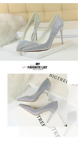 KissICON Shallow Mouth Pointed Color Rhinestone Pumps Fashion Wedding