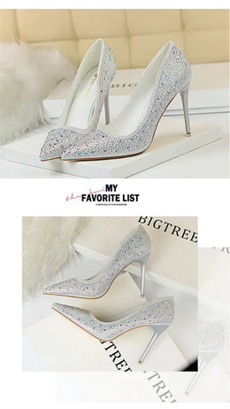 KissICON Shallow Mouth Pointed Color Rhinestone Pumps Fashion Wedding