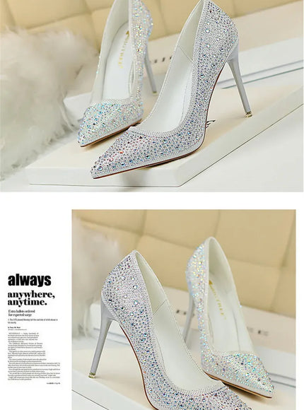 KissICON Shallow Mouth Pointed Color Rhinestone Pumps Fashion Wedding