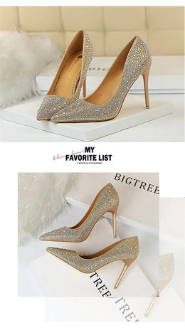 KissICON Shallow Mouth Pointed Color Rhinestone Pumps Fashion Wedding