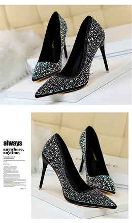 KissICON Shallow Mouth Pointed Color Rhinestone Pumps Fashion Wedding