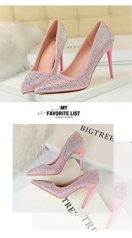 KissICON Shallow Mouth Pointed Color Rhinestone Pumps Fashion Wedding
