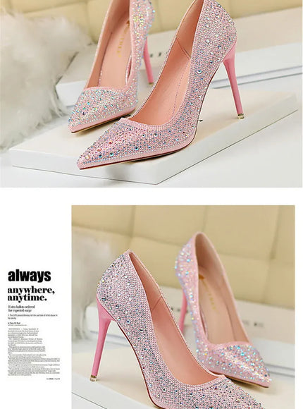 KissICON Shallow Mouth Pointed Color Rhinestone Pumps Fashion Wedding