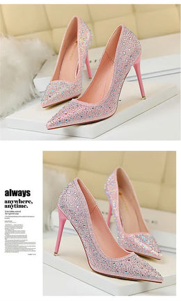 KissICON Shallow Mouth Pointed Color Rhinestone Pumps Fashion Wedding