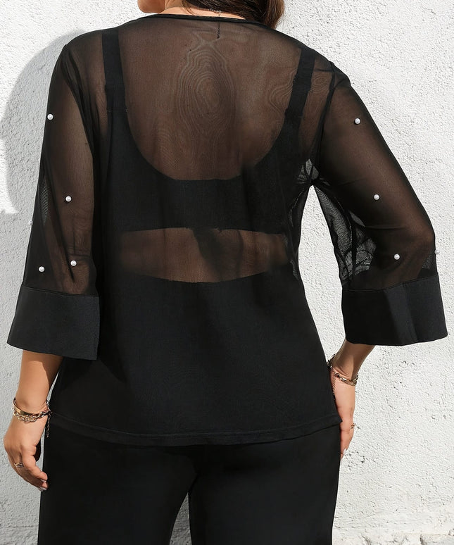 jkthpu-45 Sheer Mesh Bubble Top Effortless Elegance for Women
