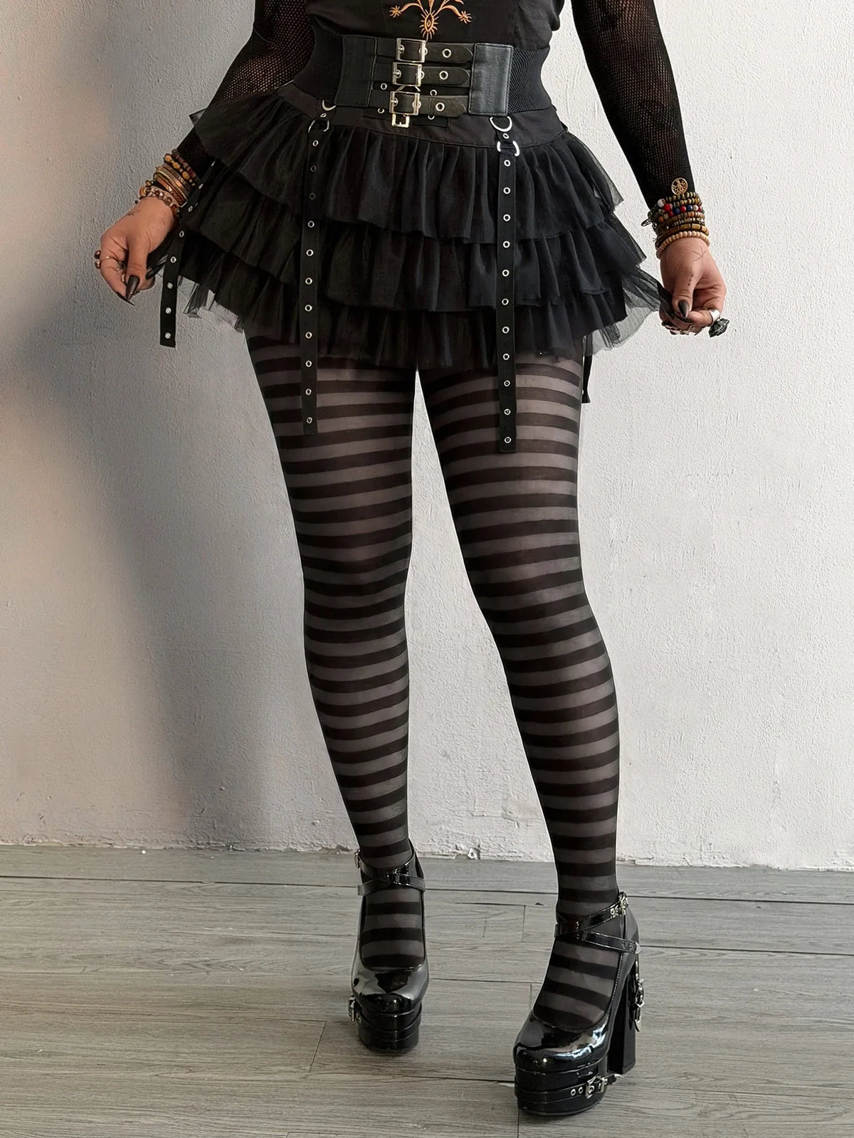 KissICON Sheer Printed Retro Punk Goth Grunge Mesh Plus Leggings