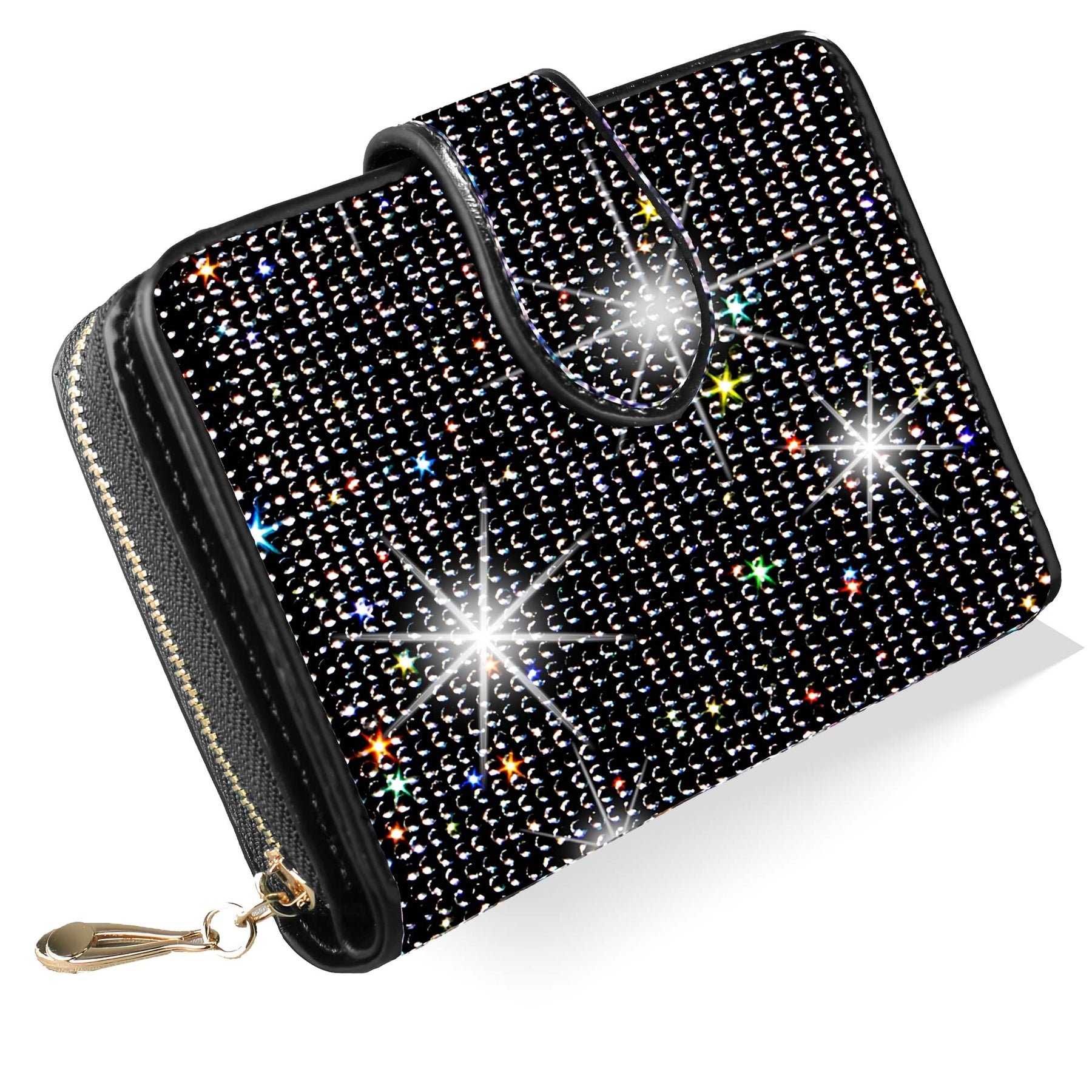 KissICON Shiny Black Luxury Rhinestone Mini Wallet Elegant Party Purse Gift Ready