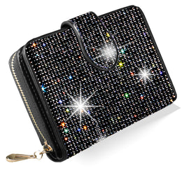 KissICON Shiny Black Luxury Rhinestone Mini Wallet Elegant Party Purse Gift Ready