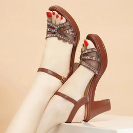 KissICON Shiny Crystal Decor High Heels Sandals for Women