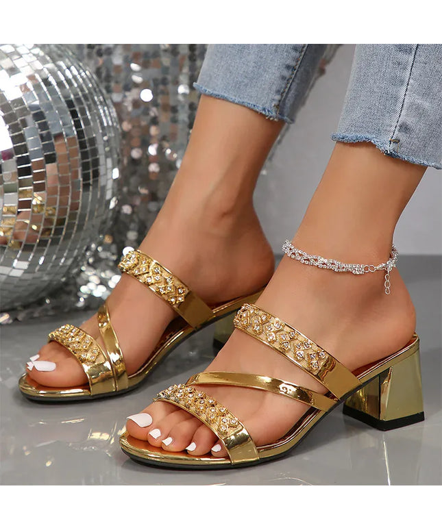 KissICON Shiny Crystal Decor High Heels Sandals Women Gold