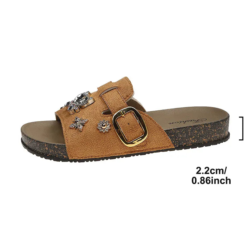 KissICON Shiny Crystal Flock Thick Sole Sandals for Women