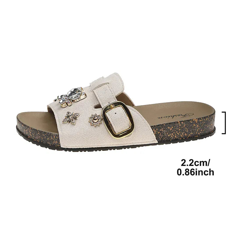 KissICON Shiny Crystal Flock Thick Sole Sandals for Women