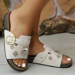 KissICON Shiny Crystal Flock Thick Sole Sandals for Women