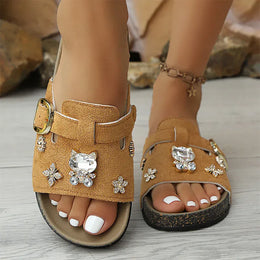 KissICON Shiny Crystal Flock Thick Sole Sandals for Women