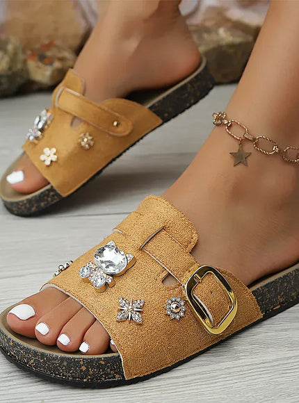 KissICON Shiny Crystal Flock Thick Sole Sandals for Women