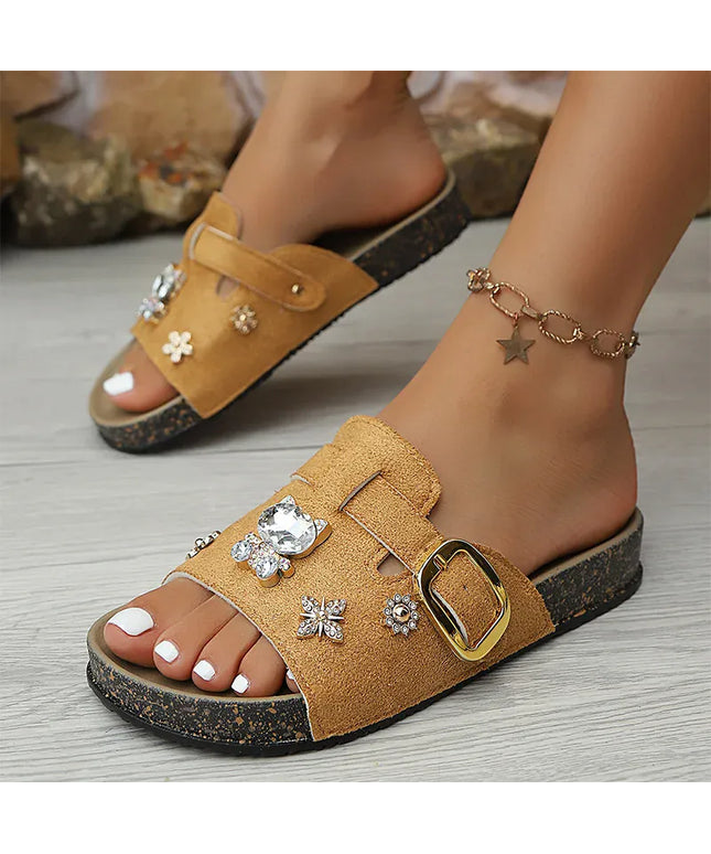 KissICON Shiny Crystal Flock Thick Sole Sandals for Women
