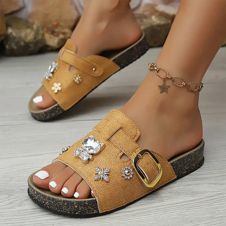 Shiny Crystal Flock Thick Sole Sandals for Women