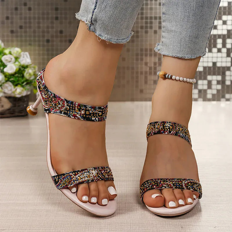 KissICON Shiny Crystal High Heels Sandals for Women Plus