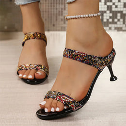 KissICON Shiny Crystal High Heels Sandals for Women Plus