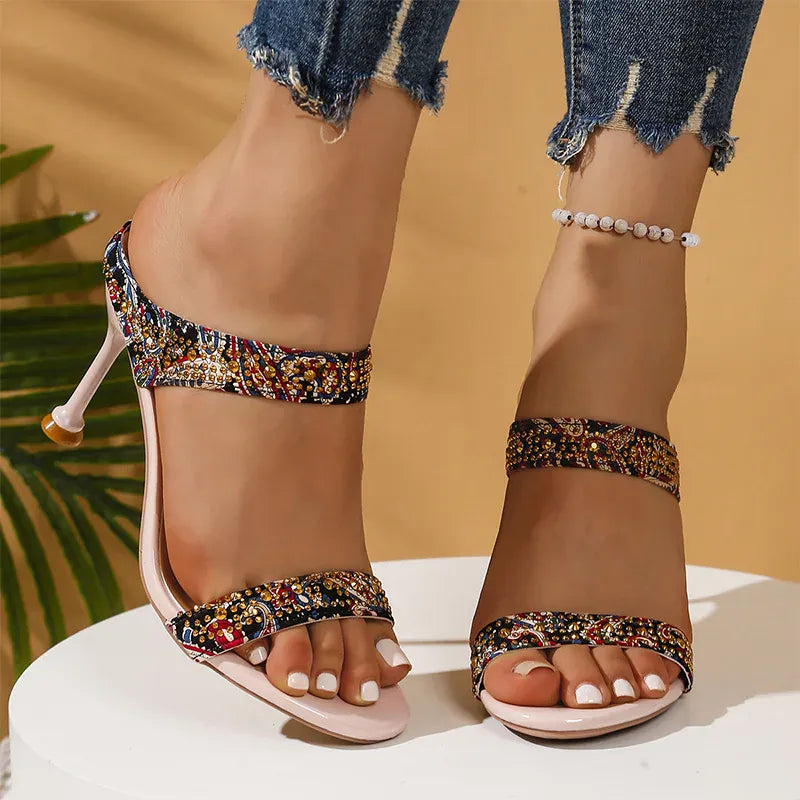 KissICON Shiny Crystal High Heels Sandals for Women Plus