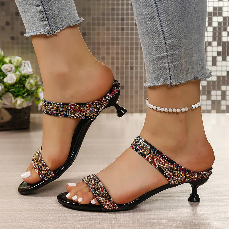KissICON Shiny Crystal High Heels Sandals for Women Plus