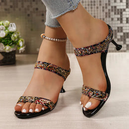 KissICON Shiny Crystal High Heels Sandals for Women Plus