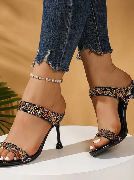 KissICON Shiny Crystal High Heels Sandals for Women Plus